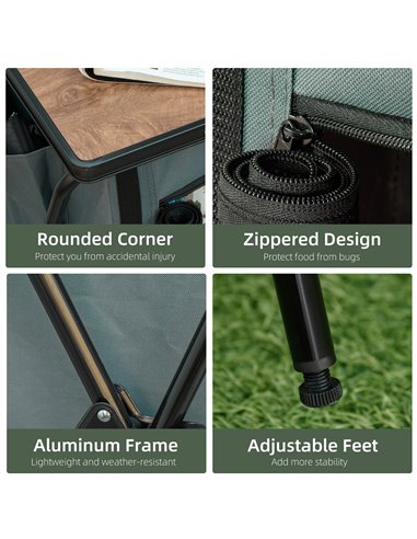 Outsunny Camping Cupboard, Aluminium Foldable Kitchen Station Cook Table with Storage Shelves and Carrying Bag