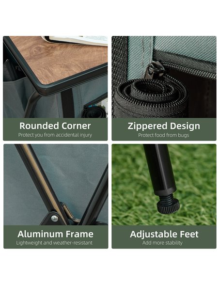 Outsunny Camping Cupboard, Aluminium Foldable Kitchen Station Cook Table with Storage Shelves and Carrying Bag - pic 30999 | FastDaddyshop