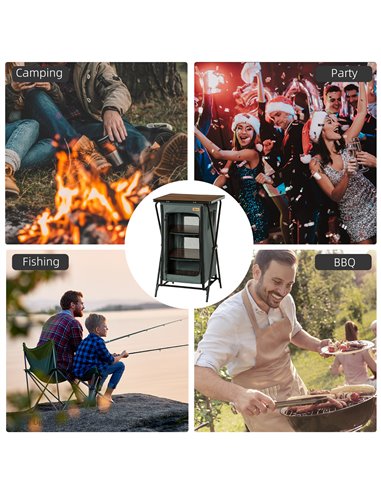Outsunny Camping Cupboard, Aluminium Foldable Kitchen Station Cook Table with Storage Shelves and Carrying Bag