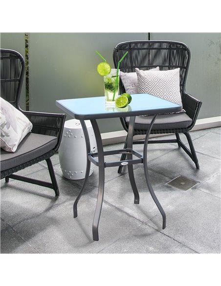 Outsunny Bar Table Bistro Square Glass Dining Kitchen Breakfast Pub Party Metal Garden Café Coffee Garden Table - pic 31020 | FastDaddyshop