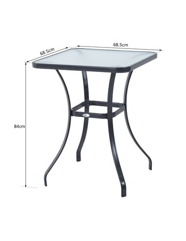 Outsunny Bar Table Bistro Square Glass Dining Kitchen Breakfast Pub Party Metal Garden Café Coffee Garden Table