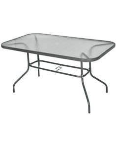 Outsunny Aquatex Glass Garden Table with Curved Metal Frame, Tempered Glass Top, Grey