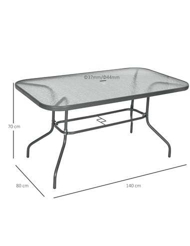 Outsunny Aquatex Glass Garden Table with Curved Metal Frame, Tempered Glass Top, Grey