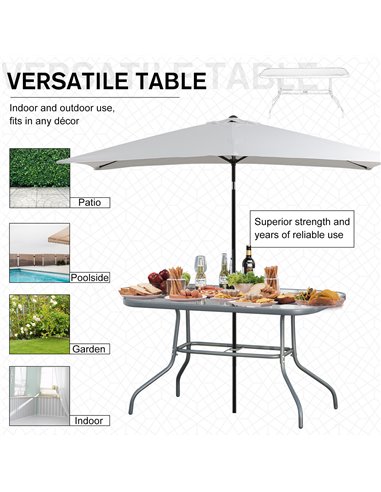 Outsunny Aquatex Glass Garden Table with Curved Metal Frame, Grey 84B-376