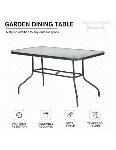 Outsunny Aquatex Glass Garden Table with Curved Metal Frame, Tempered Glass Top, Grey