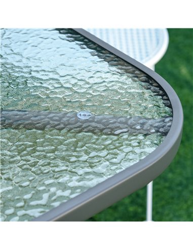 Outsunny Aquatex Glass Garden Table with Curved Metal Frame, Tempered Glass Top, Grey