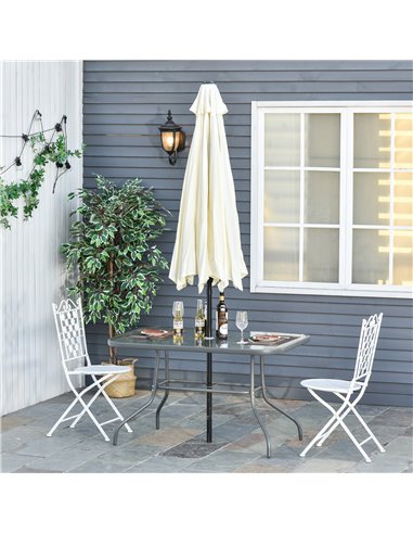 Outsunny Glass Top Garden Table with Curved Metal Frame, Grey