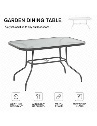 Outsunny Glass Top Garden Table with Curved Metal Frame, Grey 84B-376V01