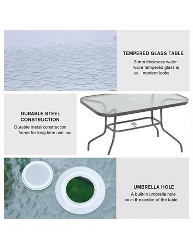 Outsunny Glass Top Garden Table with Curved Metal Frame, Grey 84B-376V01
