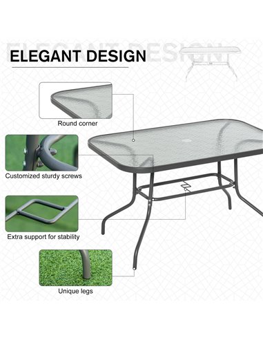 Outsunny Glass Top Garden Table with Curved Metal Frame, Grey
