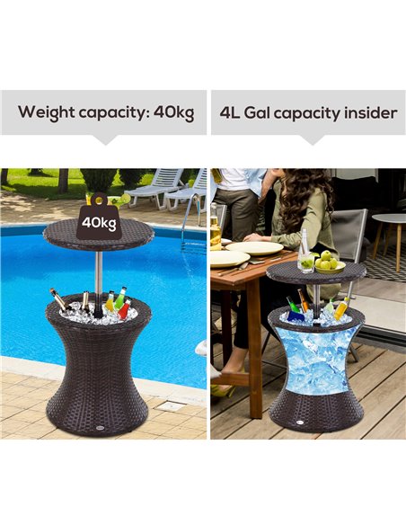 Outsunny Rattan Ice Bucket Table Beer Cooler For Outdoor Patio Party Bar Garden  Brown - pic 31150 | FastDaddyshop