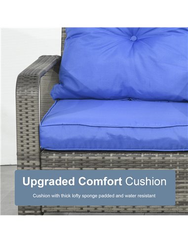 Outsunny 3 pcs PE Rattan Wicker Garden Furniture Set, Blue Cushions 860-111V71BU