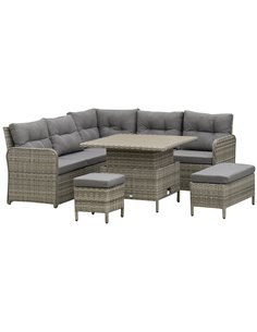 Outsunny 6 Pieces Outdoor PE Rattan Garden Furniture Set with Corner Sofa, Soft Padded Cushion, Liftable Coffee Table, Grey