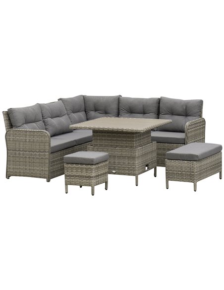 Outsunny 6 Pieces Outdoor PE Rattan Garden Furniture Set with Corner Sofa, Soft Padded Cushion, Liftable Coffee Table, Grey - pic 31190 | FastDaddyshop
