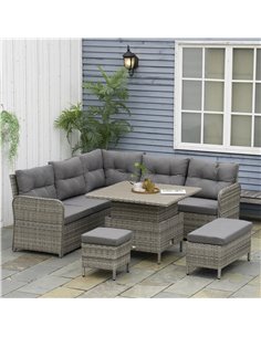 Outsunny 6 Pieces Outdoor PE Rattan Garden Furniture Set with Corner Sofa, Soft Padded Cushion, Liftable Coffee Table, Grey 2