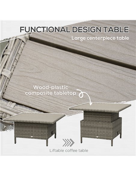 Outsunny 6 Pieces Outdoor PE Rattan Garden Furniture Set with Corner Sofa, Soft Padded Cushion, Liftable Coffee Table, Grey - pic 31195 | FastDaddyshop