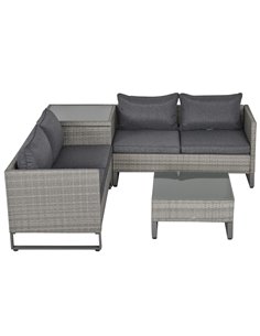 Outsunny 4-Seater PE Rattan Sofa Set with Coffee Table, Side Storage Box, Cushion, Grey