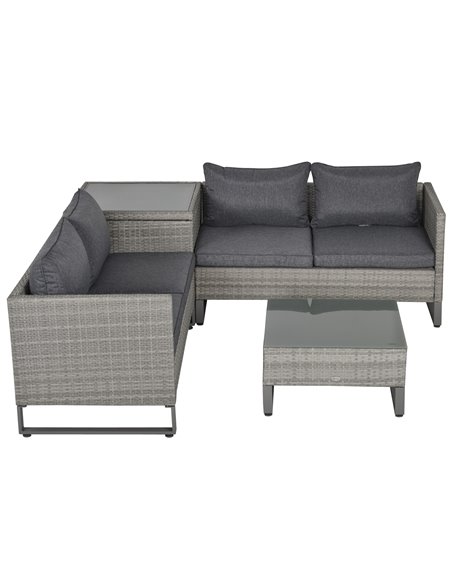 Outsunny 4-Seater PE Rattan Sofa Set with Coffee Table, Side Storage Box, Cushion, Grey - pic 31235 | FastDaddyshop