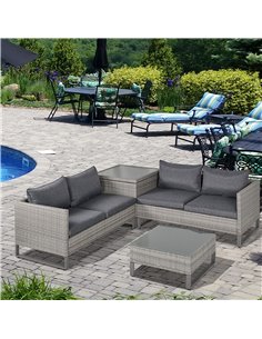 Outsunny 4-Seater PE Rattan Sofa Set with Coffee Table, Side Storage Box, Cushion, Grey 2