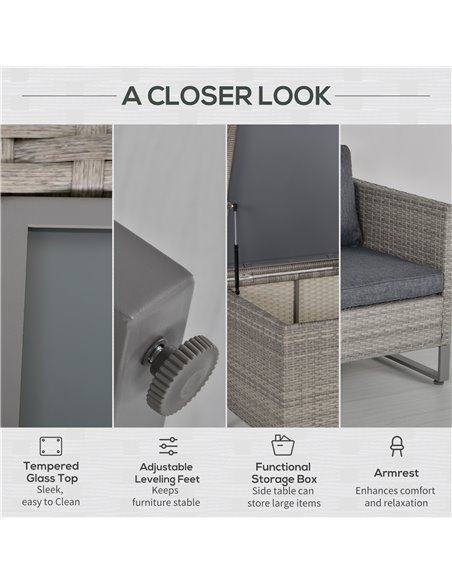 Outsunny 4-Seater PE Rattan Sofa Set with Coffee Table, Grey 860-131V70 - pic 31238 | FastDaddyshop