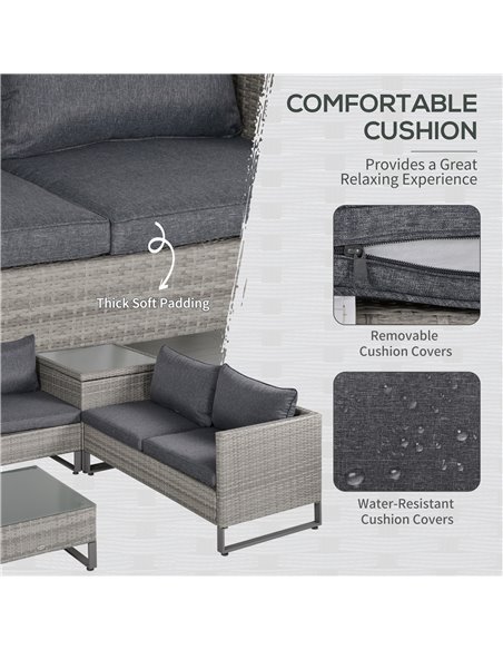 Outsunny 4-Seater PE Rattan Sofa Set with Coffee Table, Side Storage Box, Cushion, Grey - pic 31240 | FastDaddyshop