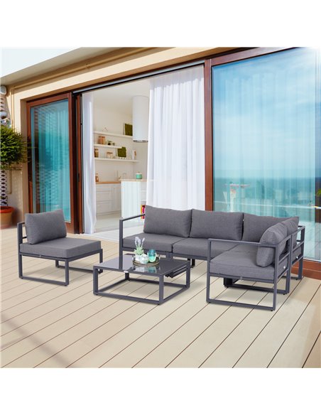 Outsunny 6Pcs Outdoor Sectional Sofa Set with Aluminum Frame, Cushions, Grey - pic 31254 | FastDaddyshop