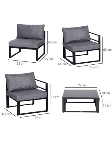 Outsunny 6Pcs Outdoor Sectional Sofa Set with Aluminum Frame, Cushions, Grey