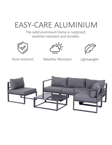 Outsunny 6Pcs Outdoor Sectional Sofa Set Conversation Aluminum Frame w/ Cushion