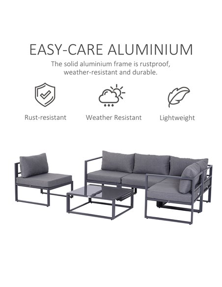 Outsunny 6Pcs Outdoor Sectional Sofa Set Conversation Aluminum Frame w/ Cushion - pic 31258 | FastDaddyshop