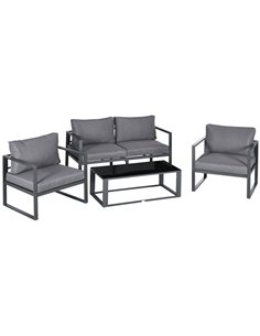 Outsunny 4 Pieces Garden Sofa Set with 2 Single Armchair, 1 Bench, Side Table, Cushions, Grey