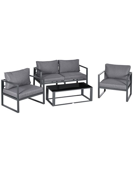 Outsunny 4 Pieces Garden Sofa Set with 2 Single Armchair, 1 Bench, Side Table, Cushions, Grey - pic 31262 | FastDaddyshop