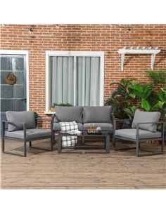 Outsunny 4 Pieces Garden Sofa Set with 2 Single Armchair, 1 Bench, Side Table, Cushions, Grey 2