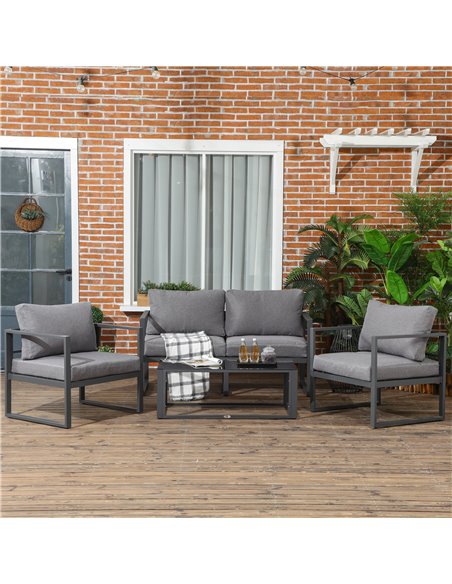 Outsunny 4 Pieces Garden Sofa Set with 2 Single Armchair, 1 Bench, Side Table, Cushions, Grey - pic 31263 | FastDaddyshop