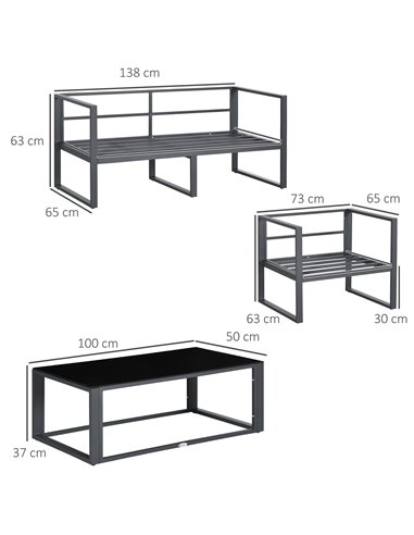 Outsunny 4 Pieces Garden Sofa Set with 2 Single Armchair, 1 Bench, Side Table, Cushions, Grey