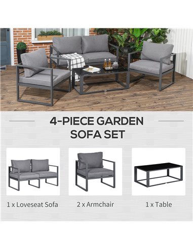 Outsunny 4 Pieces Garden Sofa Set with Side Table, Grey 84B-353V71CG
