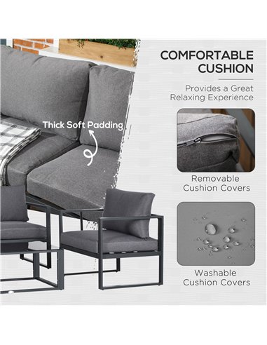 Outsunny 4 Pieces Garden Sofa Set with Side Table, Grey 84B-353V71CG