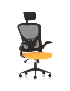 Ace Executive Bespoke Fabric Seat Senna Yellow Mesh Chair With Folding Arms KCUP2004