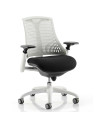 Flex Task Operator Office Chair Black Fabric Seat, Moonstone White Back With Arms KC0056