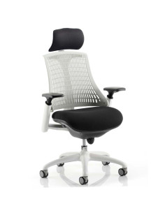 Flex Task Operator Chair Black Fabric Seat, Moonstone White Back With Arms, Headrest KC0088