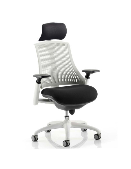 Flex Task Operator Chair Black Fabric Seat, Moonstone White Back With Arms, Headrest KC0088 - pic 32527 | FastDaddyshop