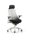 Flex Task Operator Chair Black Fabric Seat, Moonstone White Back With Arms, Headrest KC0088