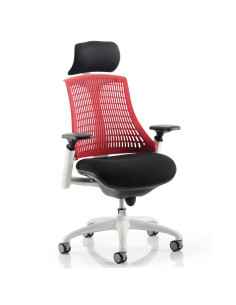 Flex Task Operator Chair Black Fabric Seat, Red Back With Arms, Headrest KC0089