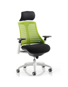 Flex Task Operator Chair Black Fabric Seat, Green Back With Arms, Headrest KC0090