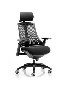 Flex Task Operator Chair Black Fabric Seat, Black Back With Arms, Headrest KC0103