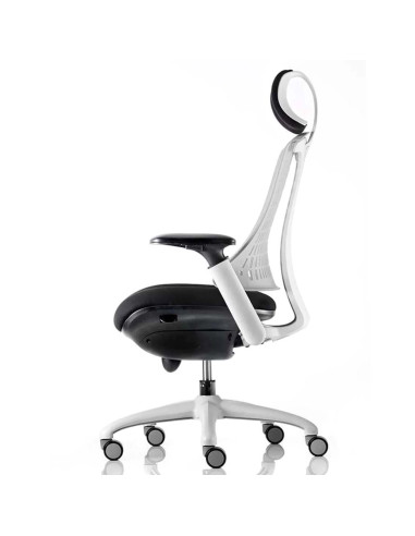 Flex Task Operator Chair Black Fabric Seat, Moonstone White Back With Arms, Headrest KC0104