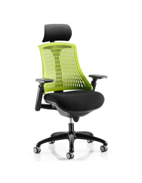 Flex Task Operator Chair Black Fabric Seat, Green Back With Arms, Headrest KC0106 - pic 32566 | FastDaddyshop