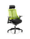 Flex Task Operator Chair Black Fabric Seat, Green Back With Arms, Headrest KC0106