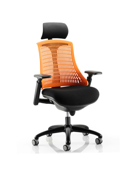 Flex Task Operator Chair Black Fabric Seat, Orange Back With Arms, Headrest KC0107 - pic 32570 | FastDaddyshop