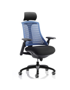Flex Task Operator Chair Black Fabric Seat, Blue Back With Arms, Headrest KC0108