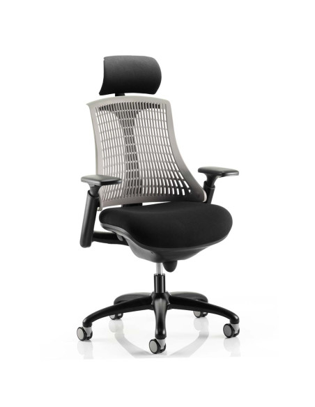 Flex Task Operator Chair Black Fabric Seat, Grey Back With Arms, Headrest KC0109 - pic 32575 | FastDaddyshop